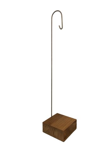 Kokedama stand with wooden base and stainless steel hook 1