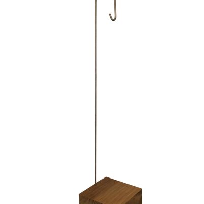 Kokedama stand with wooden base and stainless steel hook