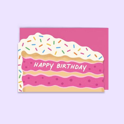 Carte de tranche de gâteau Funfetti joyeux anniversaire | Carte en forme