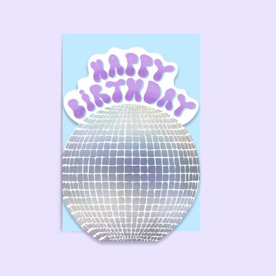 Tarjeta de cumpleaños de bola de discoteca | Bola de espejos en forma | Lámina holográfica