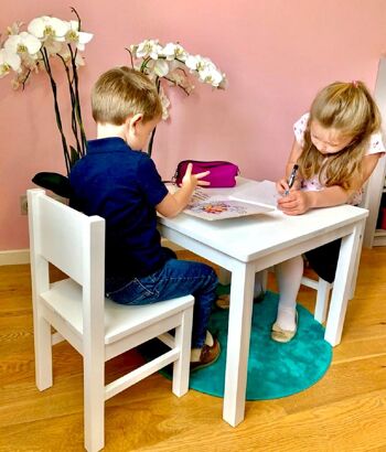 Ensemble Table et 2 Chaises Enfant 4-7 ans - Bois massif - Blanc 10