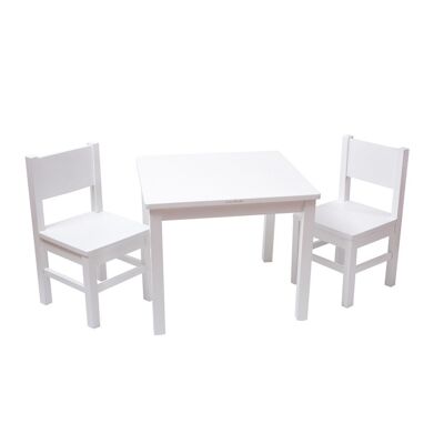 Set Tavolo e 2 Sedie per Bambini 4-7 anni - Legno massello - Bianco