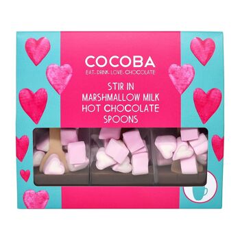 Coffret cadeau de 3 cuillères à chocolat chaud avec coeur guimauves 1