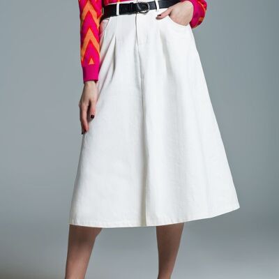 Falda Midi Línea A Blanca Con Bolsillos en Blanco