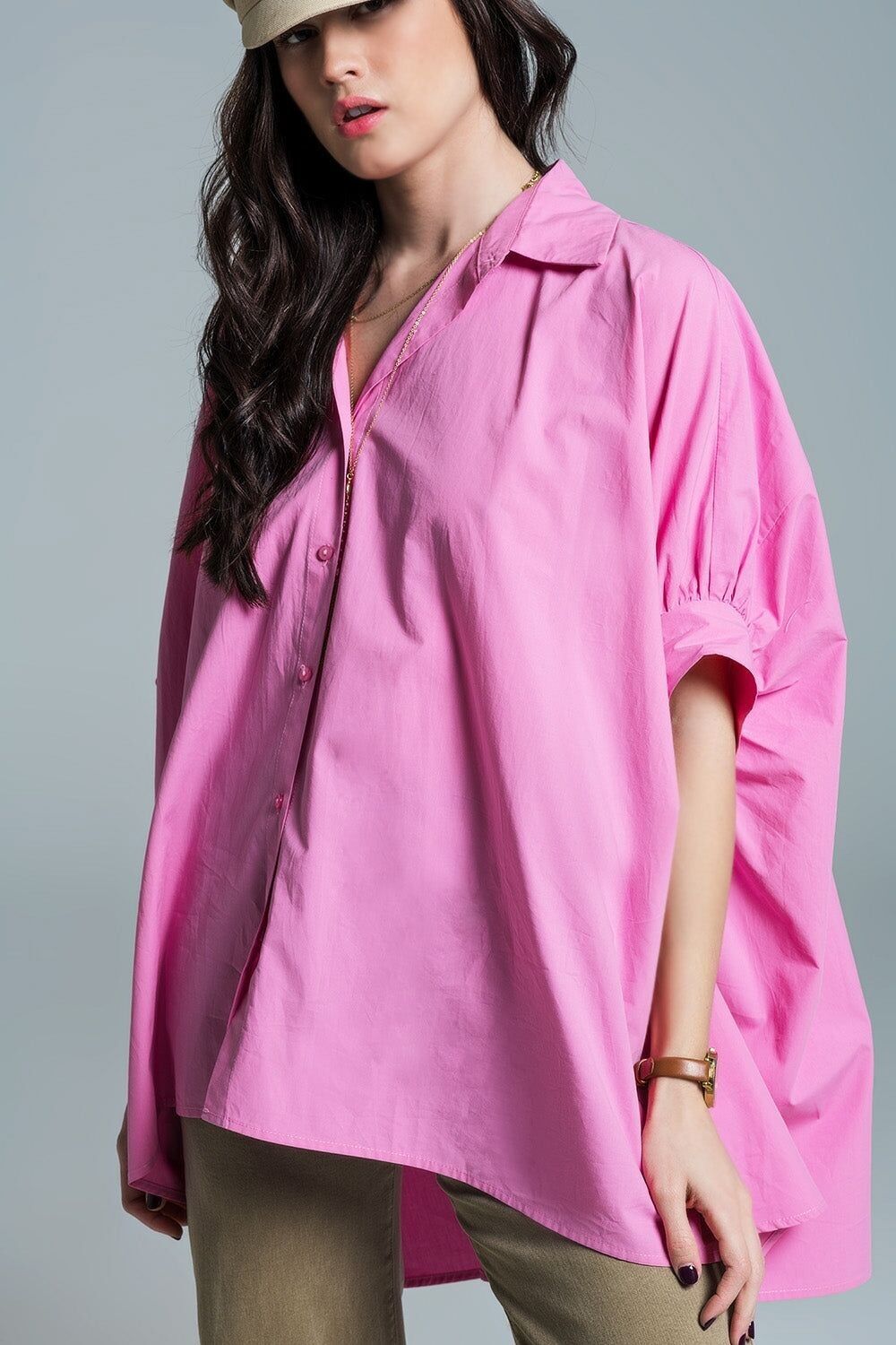 Blusa rosa oversize de manga corta