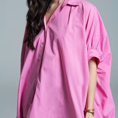 Blusa oversize rosa con maniche corte