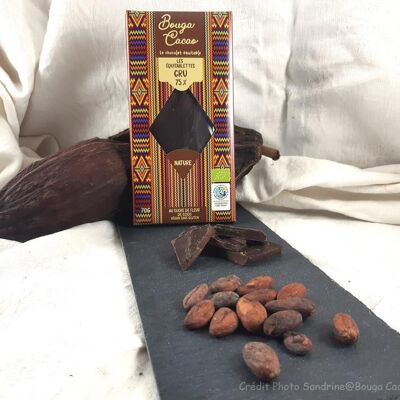 Barra de chocolate crudo 75% natural, 70g