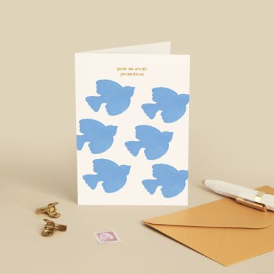 Card "For a promising future" Birds - Hope / Courage - Message in French - Greeting card