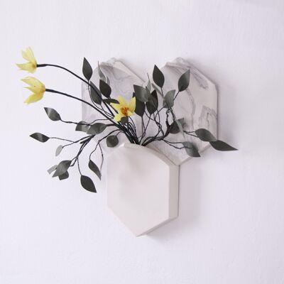 Marbled tiles with modular wall-mount vase