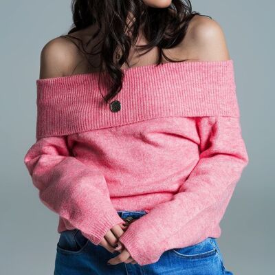 Super soft relaxed pink sweater with boat neckline
