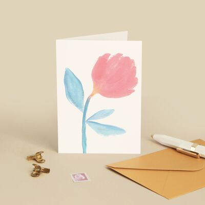 Pink Peony Flower Card - Gouache watercolor painting illustration - Greeting card