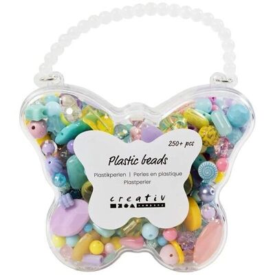 Cuentas de plástico - Caja de mariposas - Mezcla de colores y formas - 5 a 35 mm - 250 piezas