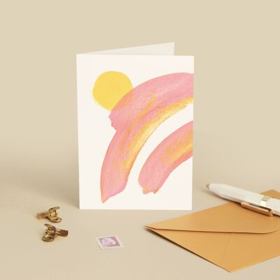 Pink Rainbow Card - Gouache watercolor painting illustration - Greeting card
