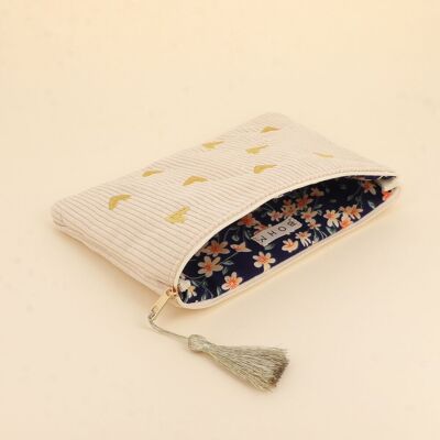 Pencil case - Hearts - corduroy and interior floral print - 20 X 14 CM