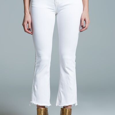 Jeans svasati basic a vita alta in bianco
