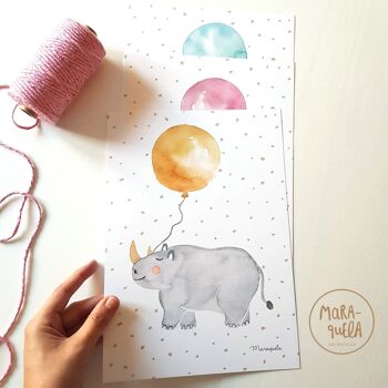 Ensemble d'estampes pour enfants d'animaux en ballons - Ours polaire, lion et rhinocéros - Illustrations enfants aquarelles amusantes et tendres pour la décoration du nouveau-né 5