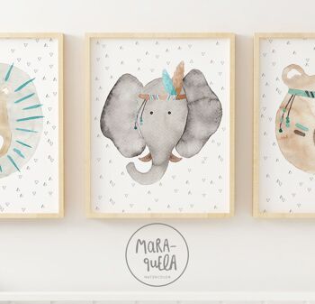 Ensemble d'estampes pour enfants Éléphant Lion et Ours Brun - Illustrations pour enfants de têtes d'animaux - Tons neutres, pour une décoration mixte, minimaliste et des couleurs neutres 4
