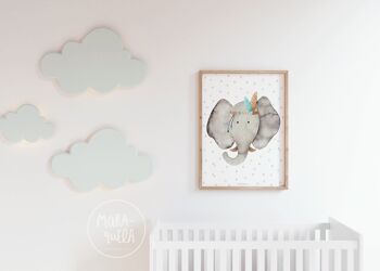 Impression enfant Éléphant / Affiche tête d'animal pour décoration enfant / Mixte, design discret, dans les tons gris / GRAND et petit format 7