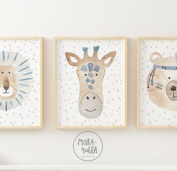 Lot de 3 animaux enfants pour décoration murale - Tons beige et BLEU grisâtre - Pour une décoration neutre, ludique et originale. 3