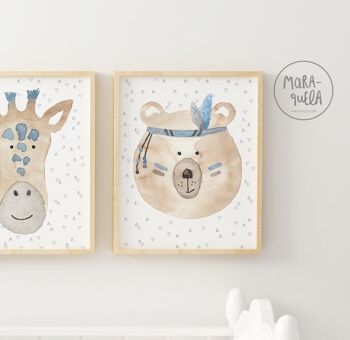 Lot de 3 animaux enfants pour décoration murale - Tons beige et BLEU grisâtre - Pour une décoration neutre, ludique et originale. 4