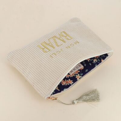 Trousse - mon joli BAZAR - velours côtelé et impression florale intérieure - 20 X 14 CM