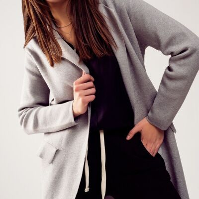 Oversized collar maxi cardigan in grey