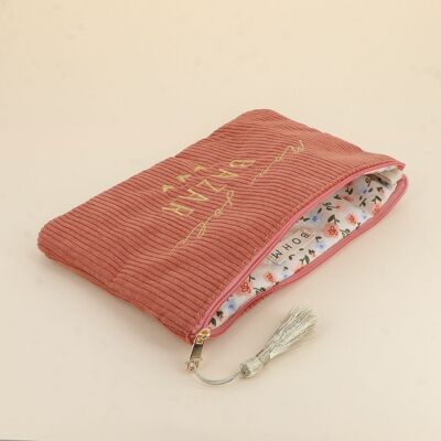 Pencil case - my pretty BAZAR and 3 hearts - corduroy and interior floral print - 20 X 14 CM