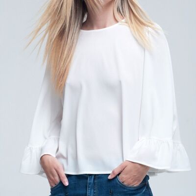 White blouse with ruffle detail