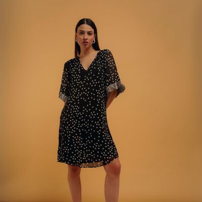 Kurzärmliges, kurzes Kleid mit Polka Dot-Print