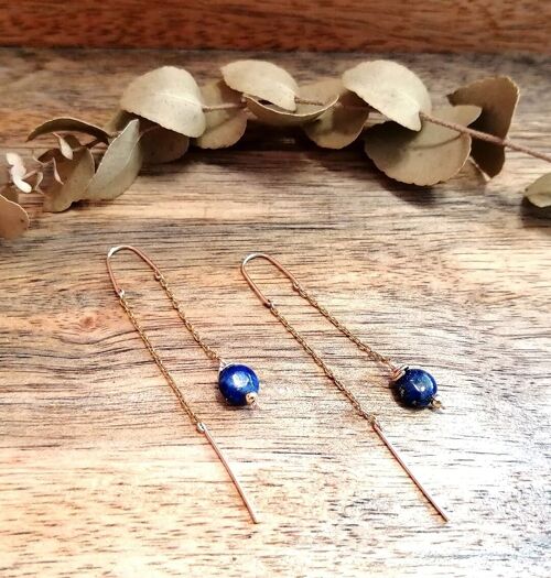 Boucles d'oreilles pendantes en acier inoxydable doré avec Pierres de Lapis Lazuli facettées : Éclat royal