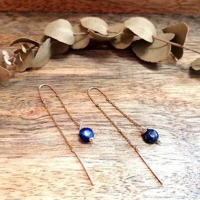 Dangling earrings in gold stainless steel with faceted Lapis Lazuli stones: Royal shine