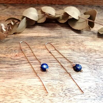 Dangling earrings in gold stainless steel with faceted Lapis Lazuli stones: Royal shine