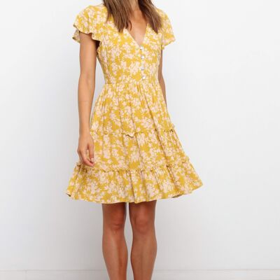 Yellow and white pleated dress.-YYX_156510_YELLOW