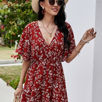 Red floral dress.-YYX_S3006_RED