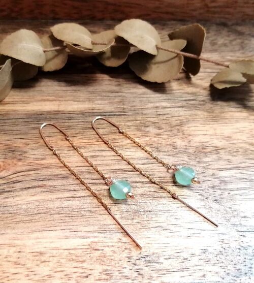 Boucles d'oreilles pendantes en acier inoxydable doré avec Pierres d'Aventurine Verte facettées : Fraîcheur naturelle