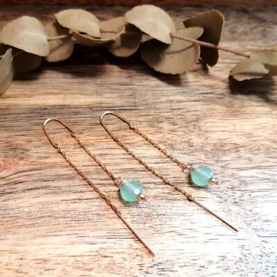 Dangling earrings in gold stainless steel with faceted Green Aventurine stones: Natural freshness
