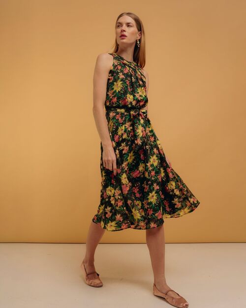 Vestido midi halter estampado floral