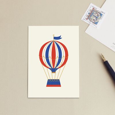 Carte postale Montgolfière - rouge bleu