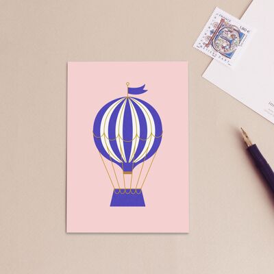 Carte postale Montgolfière - violet