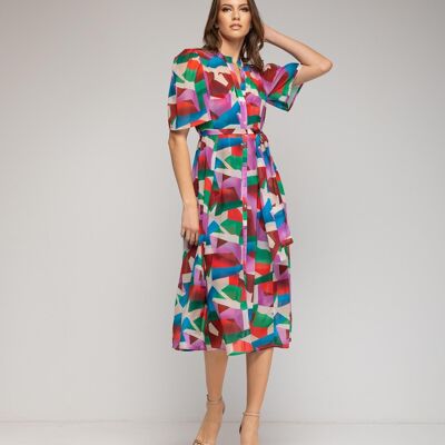 Colorful Geometric Print Midi Shirt Dress