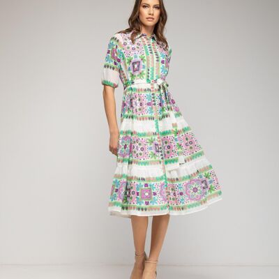 Midi-Hemdkleid mit Tribal-Print und passendem Gürtel