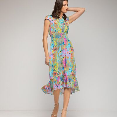 Robe chemise midi à motifs abstraits et volants