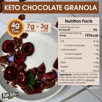 Raw Gorilla Keto, Granola au chocolat végétalien et biologique (250g) 2