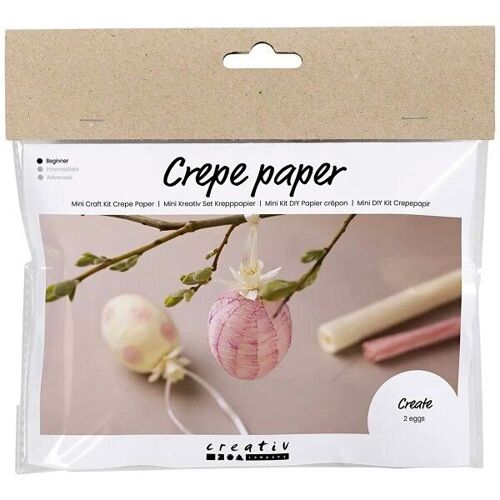 Kit DIY papier crépon - Œufs de Pâques - Rose clair/Jaune clair - 2 pcs
