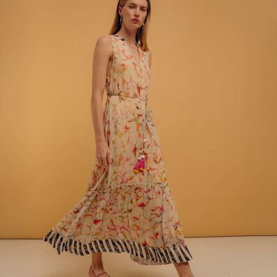 Sleeveless long dress with floral print