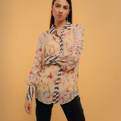 Shirt with long sleeves and combined prints