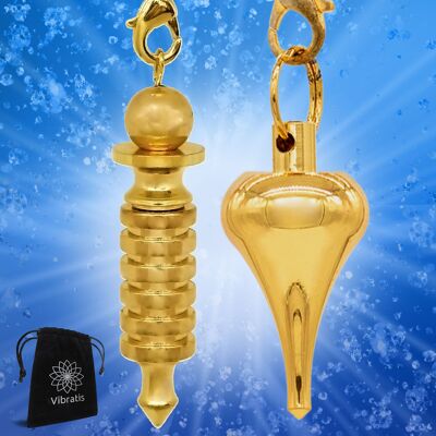 Divinatory Dowsing Pendulum Pack x2 Golden Water Drop & Egyptian ISIS Pendulum (Geobiology, Healing, Reiki, Divination, Radionics...) 