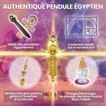 Pendule divinatoire de radiesthésie - Egyptien Isis + goutte doré 4