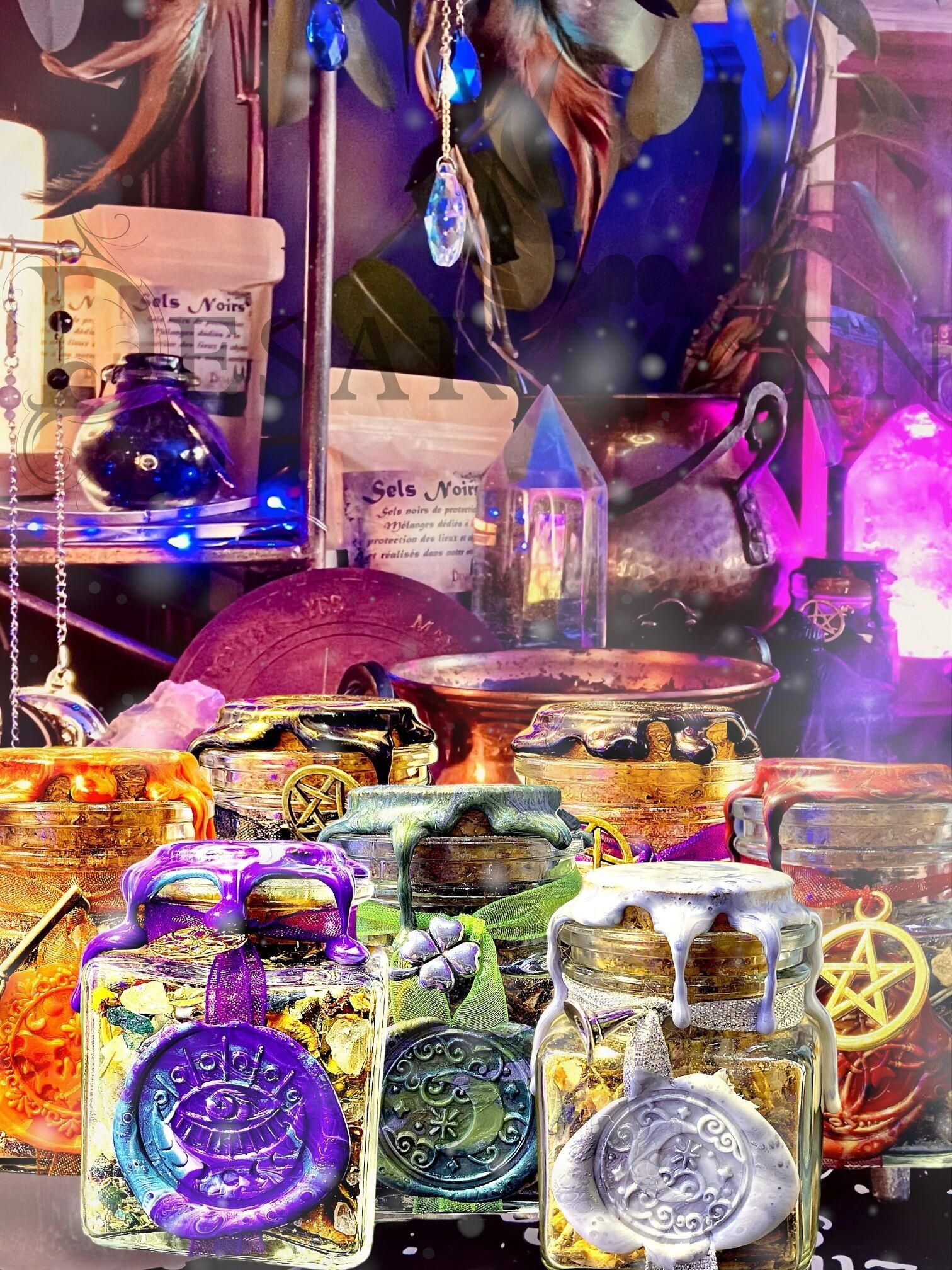 Encens rituel resine sorciere format bouteille luxe wicca magie verte
