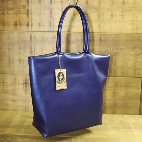 Bolso tote Mira grande y suave en azul metalizado